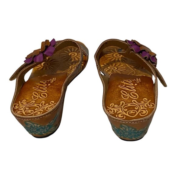 Elite by Corkus COURTNEY Womens Tooled Leather Sandals Size 6 Beachy Cruisewear - Picture 4 of 6